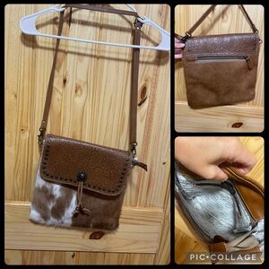 Brown Leather and cow hide Crossbody Bag